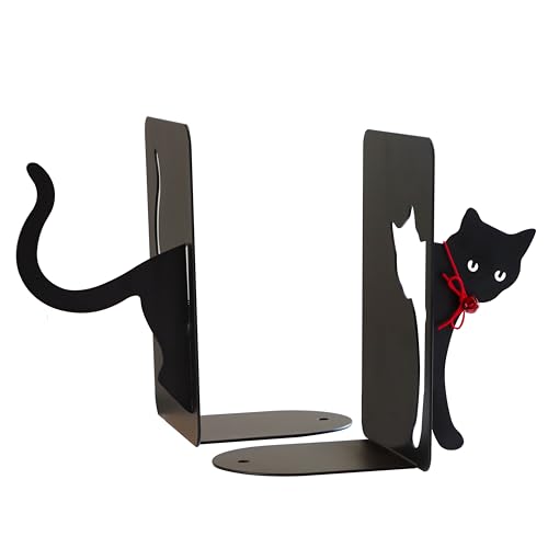 Black Cat Book Ends - Decorative Bookend for Shelves,Book Holder for Desktop, Cute Animal Decor for Home & Office, Gift for Cat Lovers L15.7(A Set) x D5 x H 7