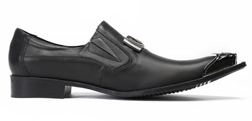Santimon Mens Slip On Penny Loafers - Black Leather Mocasines para Hombre | Metal Wingtip Toe Dress Casual Shoes for Wedding,Bar & Ballroom2