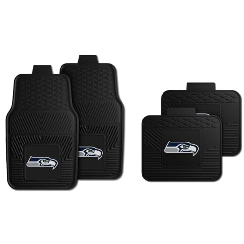 Fanmats Seattle Seahawks Set of 4 Car Mats for Cars, SUV, Pickups - All Weather Technology Protection, Deep Reservoir Design, Universal Fit - 3D NFL Team Logo - 29” x 17” Front - 14”x17” Rear Mat