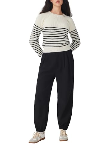 CIDER Cropped Sweaters for Women Fall Striped Crewneck Long Sleeve Sweater Fitted Pullover Sweaters Trendy Fall Outfits3