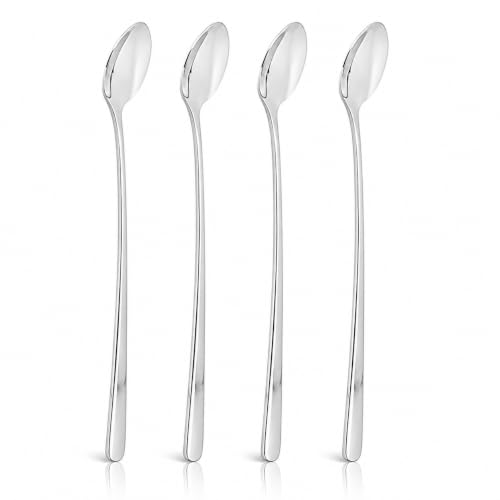 Image of Culinex 18 /8 Premium Stainless Steel 8.7 inch Long Handle Ice Tea Spoon Set of 4 - Extra Long Mixing & Stirring Spoons for Ice Cream, Cocktails, Tall Glass | Rust Resistant, Dishwasher Safe Cutlery