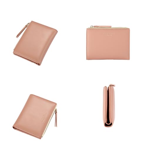 Small Women Wallets Slim Bifold Credit Cards Holder Minimalist Zipper Coin Pocket, Pink2
