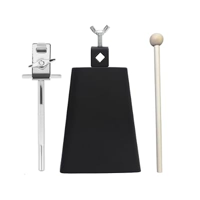 6 Inch Metal Cowbell Set, Black Adjustable Cowbell Clamp with Handle Stick for Drum Kit Players - Powerful Sound, Versatile Mounting Options, Ideal for Percussion Performances
