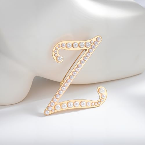 Image of Initial Letter Brooch Pin Pearl Letter Brooches Golden Pins Accessories Jewelry Birthday Chrisrmas Gift for Women
