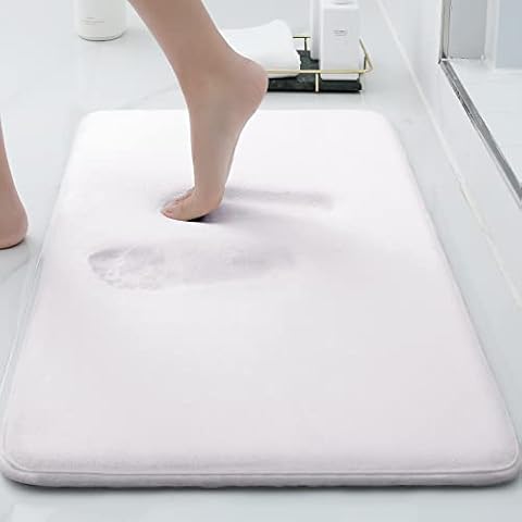 Smiry Memory Foam Bath Mat, Super Soft Absorbent Bathroom Rugs Non Slip Bath Rug Runner for Shower Bathroom Floors, 20" x 32", White Cover