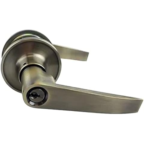 NU-SET T-E-5-3 Tustin Series Light Commerical and Residential Entry Lever Lock, 1-Pack, Antique Brass Finish, Keyway Cover