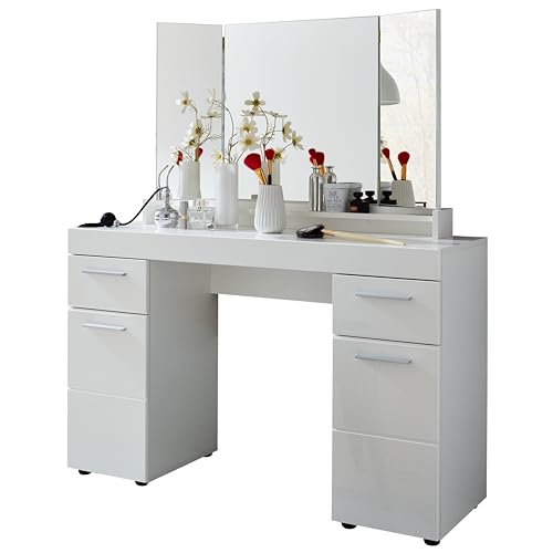 Preisvergleich Produktbild trendteam smart living - Schminktisch Schreibtisch Tisch - Jugendzimmer - Amanda - Aufbaumaß (BxHxT) 120 x 141 x 41 cm - Farbe Weiß Hochglanz - 139301401