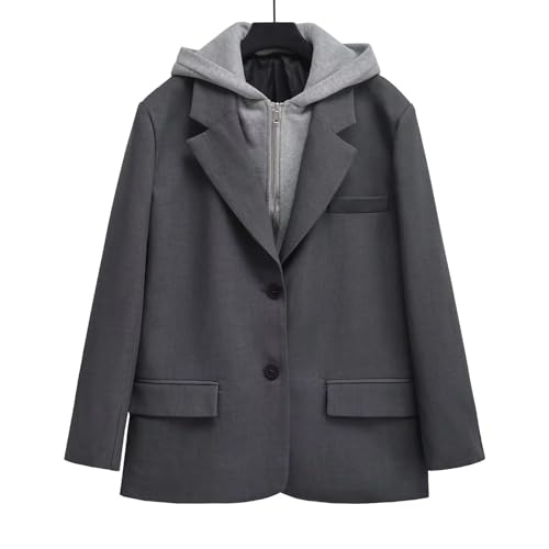 Women's Blazer Casual Single-Breasted Hooded Fake Two-Piece Spliced ​​Commuter Street Blazer4
