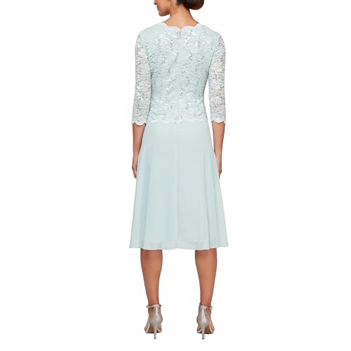 Image of Alex Evenings Women's Tea Length Embroidered Bodice Mother of The Bride Gown, Wedding Guest Dress