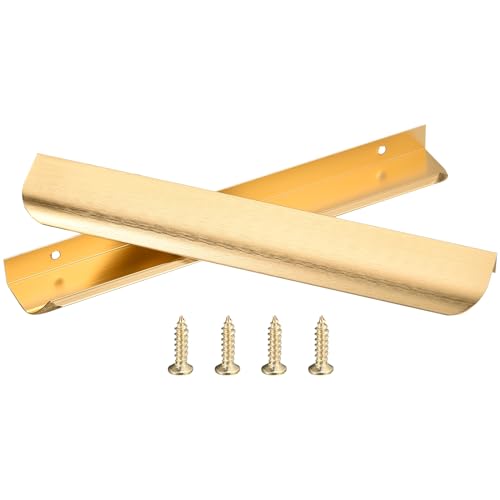 Uxcell 10pcs Finger Pulls for Cabinets Gold Edge Drawer Pulls Cabinet Finger Pull 192mm/7.6in Hole Center,Furniture Drawer Handles Hidden Cabinet Handle