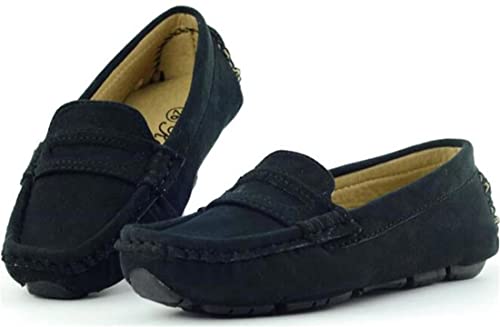 Ppxid T0666-1223 Girls Boys Suede Leather Slip-On Loafers Comfort Moccasin Casual Boat Shoes Uniform Dress Shoes-Black 7 Us Size thumb #4