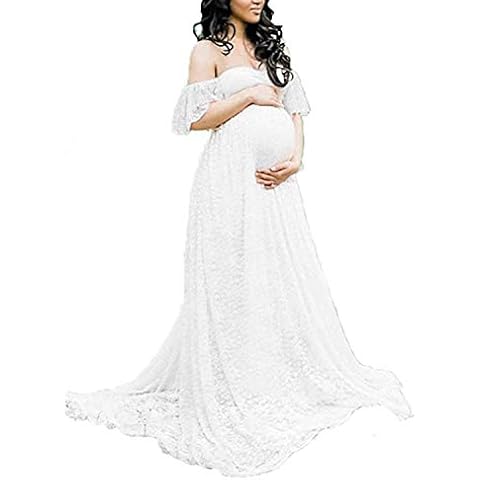 BUOYDM Mujer Vestido Embarazada de Fiesta Largos Foto Shoot Dress Fotográficas de Maternidad Apoyos De Fotografía Blanco L Cover