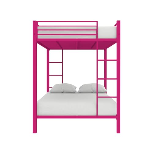 Image of Metal Bunk Bed for Adults and Kids, Sturdy Steel Frame with Guard Rails (3 X 6 Ft) | Pink | Space Saving Design | DIY Assembly for Home and Bedroom