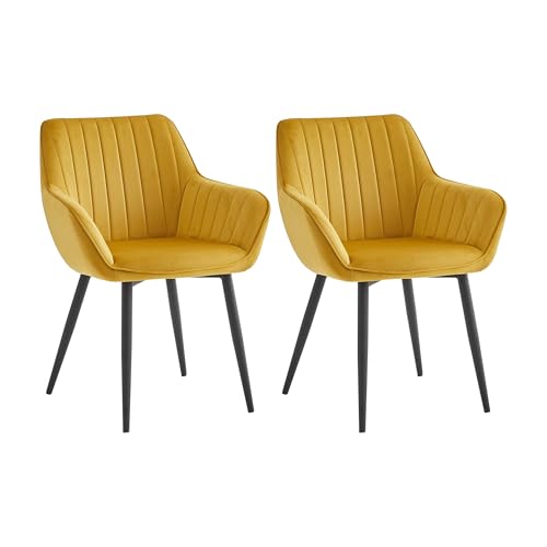 Colenis® - Lot de 2 - Jaune Ocre - Chaise de Salle à Manger Moderne Chaise de Cuisine en Velours et métal - Luna
