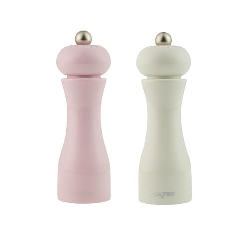 Image of Salter Retro 18.5 cm Seasoning Mill Set – Pink & Cream Salt & Pepper Grinders, Ceramic Grind Mechanism, Adjustable Coarseness, Acrylic Body, Vintage Kitchen Design