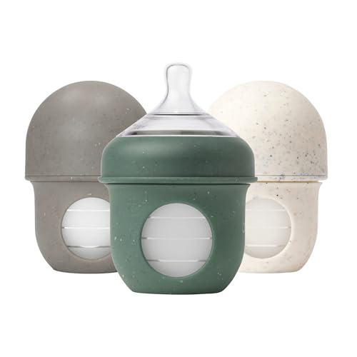 Image of Boon Nursh Bottles - Silicone Baby Bottles Help Ease Colic Symptoms - Formula and Breast Milk Only Touch Food-Grade Silicone - Slow Flow - Speckle Green - 4 Ounce