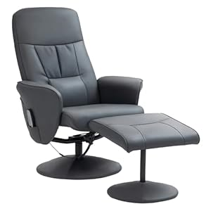 HOMCOM Relaxsessel mit Hocker, drehbarer Fernsehsessel mit 10 Massagepunkte, Liegefunktion, Massagesessel mit Fernbedienung, Seitentasche, TV-Sessel, Kunstleder, Dunkelgrau