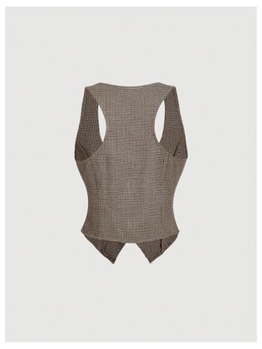 SweatyRocks Women's Vest Top 2025 Button Up Plaid Vest Sleeveless Crop Blazer2