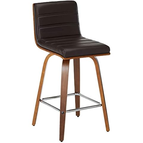 Armen Living LCVIBABRWA26 Vienna 26" Counter Height Barstool in Brown Faux Leather and Walnut Wood Finish Cover