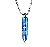VIUJUH Bullet Necklace, Cremation Urn Necklace for Ashes, Celtic Keepsake Memorial Pendant Waterproof Jewelry, Stainless Steel Locket (Blue)