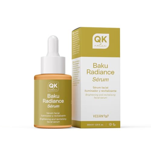 QKnatur - Sérum Facial Baku Radiance - Con Bakuchiol, Coenzima Q10 y Rosa Mosqueta - Mejora Elasticidad, Luminosidad y Líneas Finas | Piel Uniforme y Suave | Sin Perfume - 30 ml.