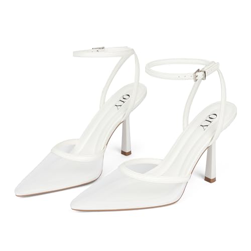 Image of QIY Closed Toe Heels for Women Pumps High Heel Strappy Sandals | Pointed Toe Slingback Women Heels with Ankle Strap, Stilettos Wedding & Bridal Formal Dress Shoes for Evening Party, Prom