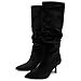 Lumeheel Black Knee High Boots for Women - Suede Ruched Women's Tall Boots with Pointed Toe Kitten Heel Pull On Zipper, Slouch Fashion for Fall Winter, Size 8.5