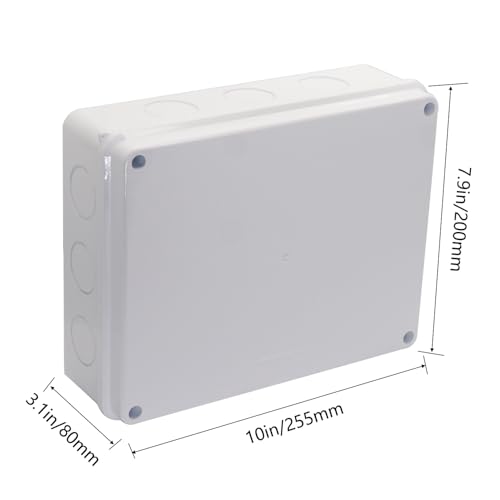 Image of Junction Box Dustproof Waterproof IP65 ABS Plastic Electrical Boxes, Indoor & Outdoor Electrical Power Cord Enclosure Universal Project Box DIY Case White 10 x 7.9 x 3.1 inch (255x200x80mm)