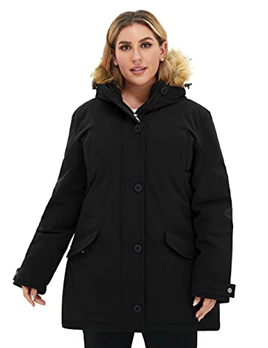 Soularge Women's Plus Size Winter Warm Padded Coat with Faux Fur Hood4