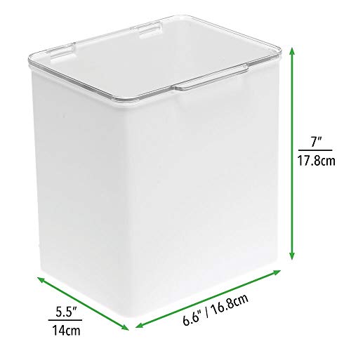mDesign Plastic Stackable Box Household Storage Container with Attached Hinged Lid - Organizer for Entryway, Closet, Kitchen, Bathroom, Garage Kid's Room, Craft Room - White/Clear