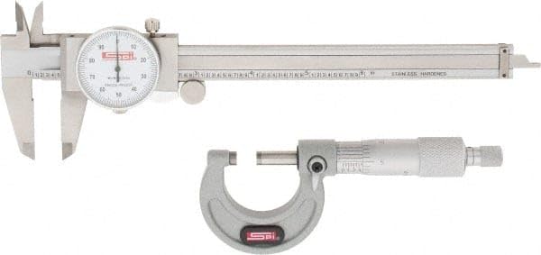 SPI 13-096-3 Machinist Measurement Set: 0-6" Dial Caliper, 0-1" Micrometer & 6" Ruler