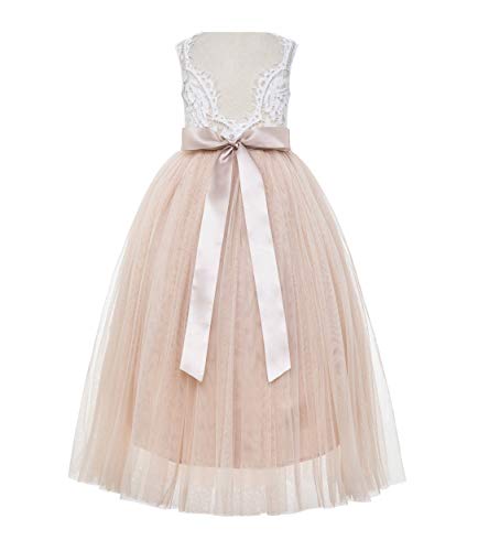 ekidsbridal Scalloped Lace Back Junior Flower Girl Dress Christening Easter Holiday 207R 5 Blush Pink
