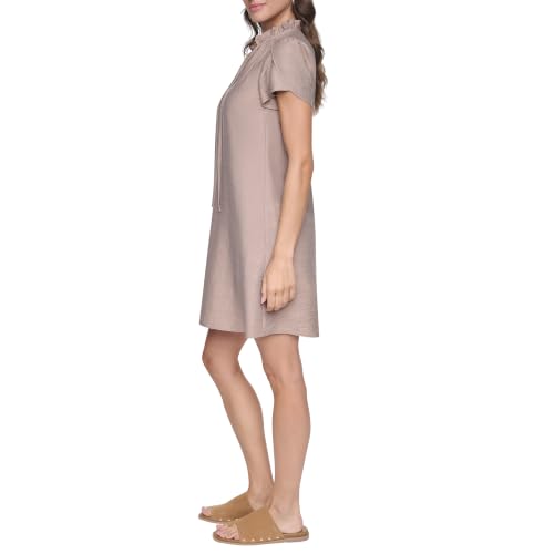 Image of DKNY Women's Front Tie Ruffle Neckline Trapeze Dress