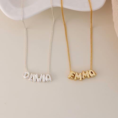 Personalized Bubble Name Necklace, 3D Letter Necklace Gold Plated, Dainty Custom Initial Necklace, Jewelry Gift for Women Girlfriend, Christmas Mother's Day4