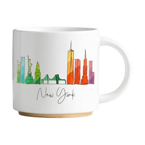 COLLECTIVE HOME - Colorful Skyline Ceramic Mug Coffee Cup Landscape Cups 15 oz Tea Mugs Elegant Personalized Mug with Gift Box Luxurious Cups for Office and Home (New York)