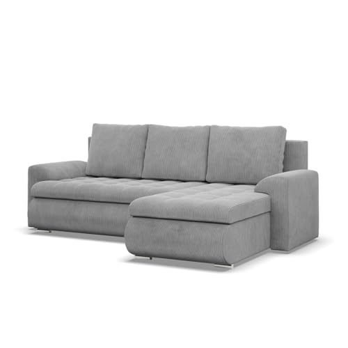 Mebligo - Ecksofa mit Schlaffunktion und 2 Bettkasten Cord - Grau 230x89x159 (BxHxT) FORESTA - Rechts Eckcouch, Sofas & Couches, Couch L Form, Cauchsofa, Sofa Wohnzimmer