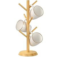 MaxGear Bamboo Mug Holder Tree with 6 Hooks, Thicker Base Coffee Cup Stand for Countertop, Sturdy and Space-Saving Mug Rack for Kitchen Organizer