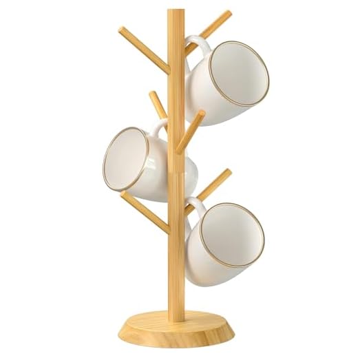 MaxGear Coffee Mug Holder Coffee Cup Holder Mug Tree Mug Rack Coffee Cup Holders for Counter Bamboo Coffee Cup Holder Stand Coffee Cup Holder Wooden with 6 Hooks