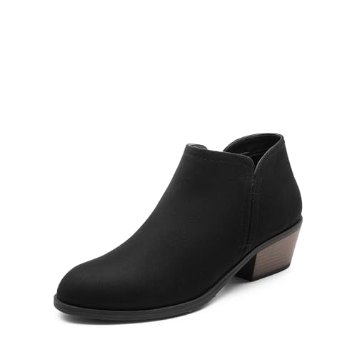 DREAM PAIRS Women's Ankle Boots Low Chunky Heel Comfortable Short Fall Booties Shoes 7.5 Black-suede