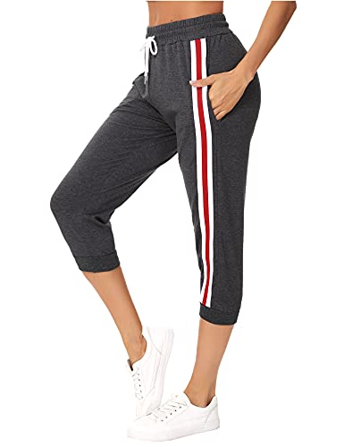 Sykooria Damen 3/4 Jogginghose Trainingshose High Waist Sporthose Yoga Hosen Freizeithose Sweathose Baumwolle für Laufen Yoga Fitness, B-Dunkelgrau L