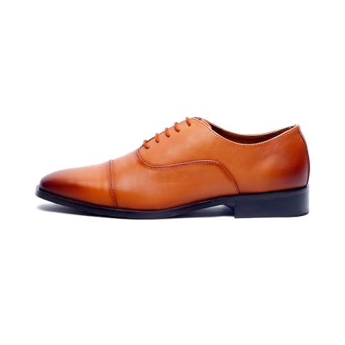 Image of LOUIS STITCH Formal Shoes for Men- Handcrafted Oxford Casuals Shoe | Italian Leather | Lace-Up Style | Ideal for Business, Formal Russet Tan | UK Size 6 (EUOX)