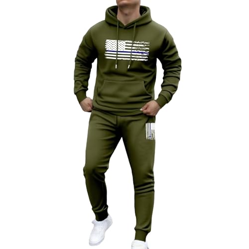 Zanisouta Chándal para hombre de invierno, traje deportivo con bandera de Estados Unidos, chándal con forro polar, pantalones largos de entrenamiento, conjunto cálido para casa, traje de exterior