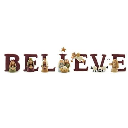 B-E-L-I-E-V-E Nativity Resin Christmas Decoration Set of 7 Letters - Size 1.75 in Tall