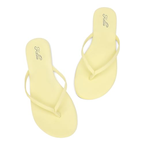 katliu Womens Memory Foam Flip Flops Sandals Beach Flat Sandals Comfortable Cushioned Thong Sandals Yellow 11
