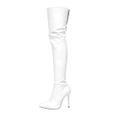 Veelau Meieer Damen Overknee Stiefel Spitz High Heel Stiletto Boots mit Reißverschluss Weiß 39 EU