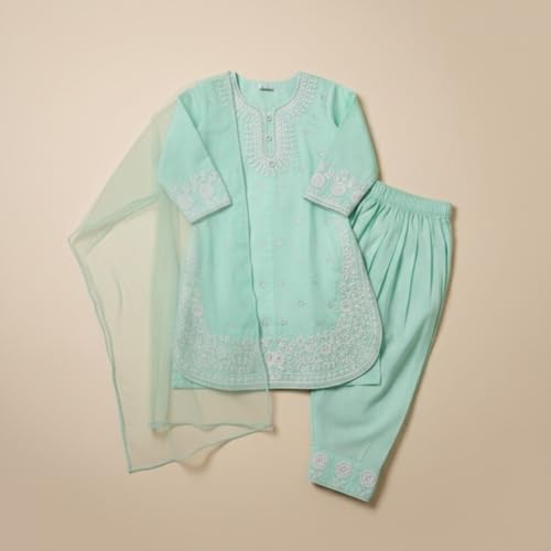 Image of A.T.U.N. (ALL THINGS UBER NICE) Girls Elegant Thread Embroidered Salwar Suit Set with Dupatta | Premium 3 Piece Traditional Ethnic Outfit for Festive Functions & Celebrations