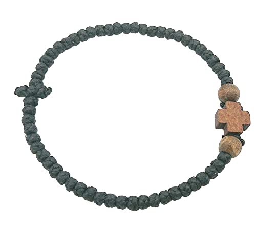 Blessed Handmade Greek Christian Orthodox Waxed Prayer Rope from Mt.Athos (Komboskoini Chotki) Thin Wooden Cross fragrance With Holy (Chrism- Myrrh)2