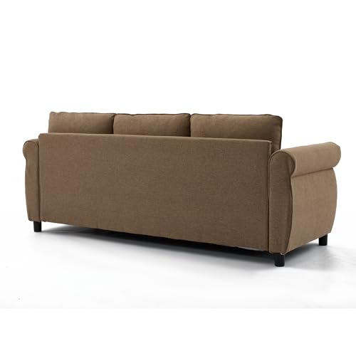 Image of Modern 3 Seat Sofa Couches with Pull Out Queen Memory Mattress Sleeper Bed, 2-in-1 Convertible 3 Seater Sofa Couch W /Rivet Decor and Scroll Armrests for Home Apartment