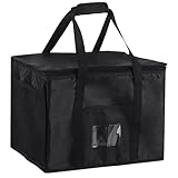 Wesoke 40L Isolierte wiederverwendbare Einkaufstaschen, schwarze Kühltasche für Lebensmittellieferungen, Thermobeutel für kaltes Heißes, Speisenwärmer-Einkaufstasche mit Reißverschluss für Camping