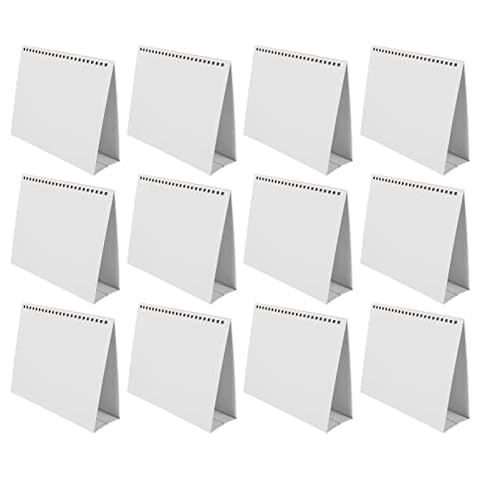 Wakauto 12Pcs DIY Blank Small Desk Calendar Making Rack 2024 New Year Calendar 8inch Calendar Desktop Calendar Standing Refillable Paper Flip Sheet for Office Supplies Cover